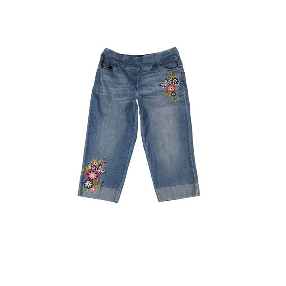 Embroidered Wide Straight Ankle Cuff Jeans - Sloane Wash - Picture 2 of 6